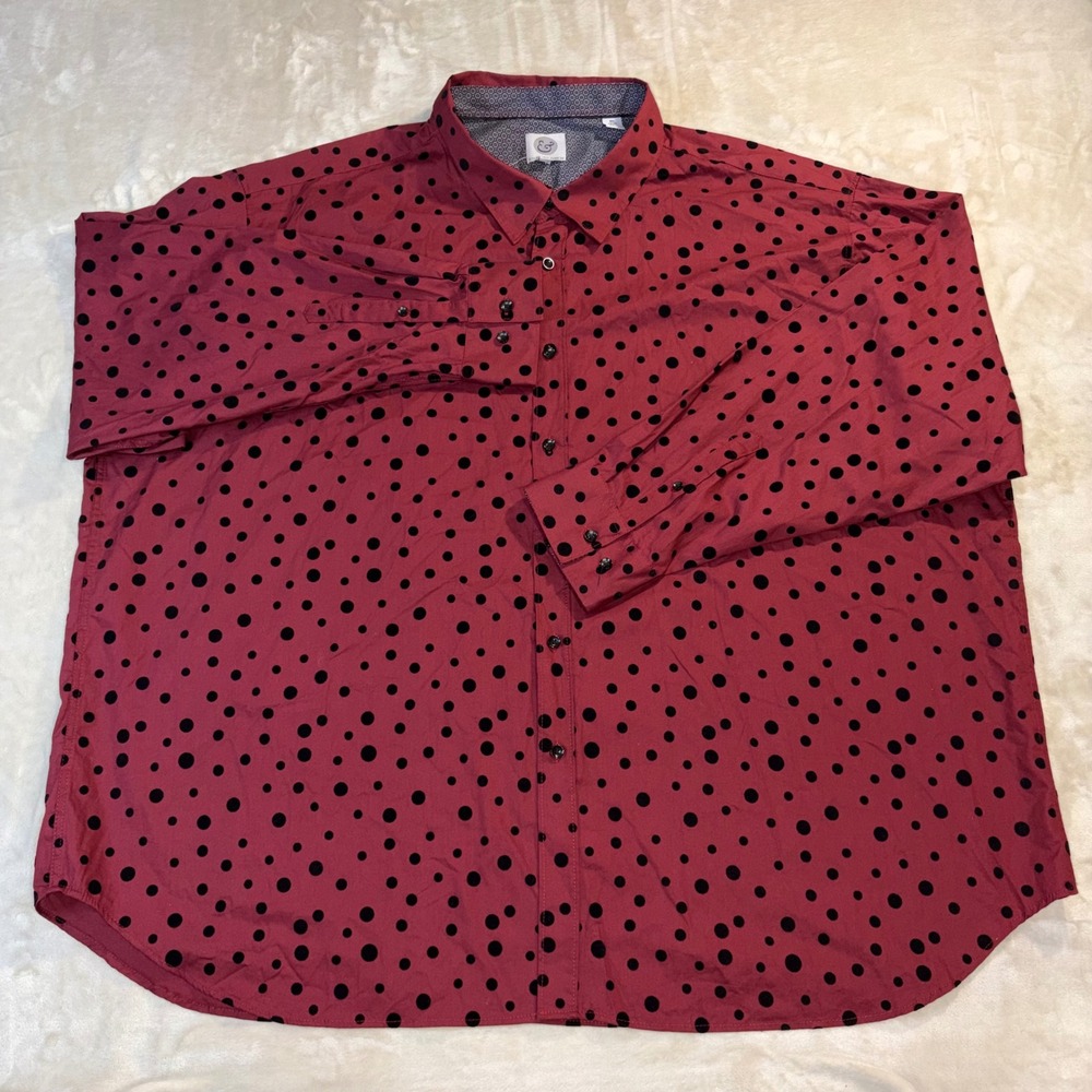 Kilburne & Finch Mens 5XL Burgundy Polka Dot Cotton Button Down Shirt NEW
